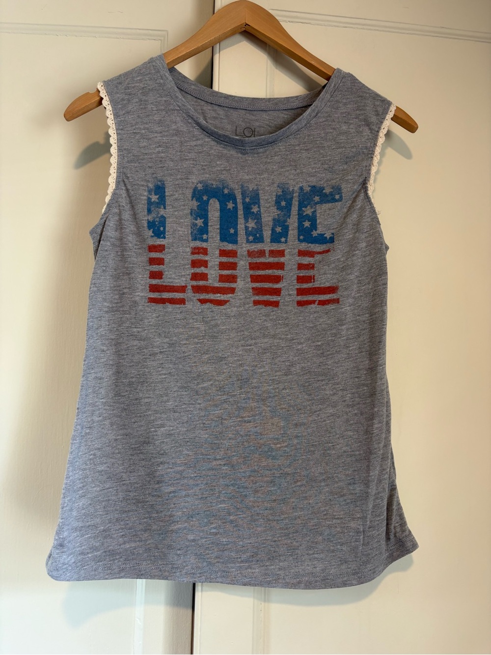 LOL Vintage “Love” Lace Trim Sleeveless Shirt